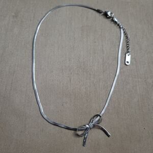 silver stainless steel 2mm snake chain with  delicate offset bow choker necklace